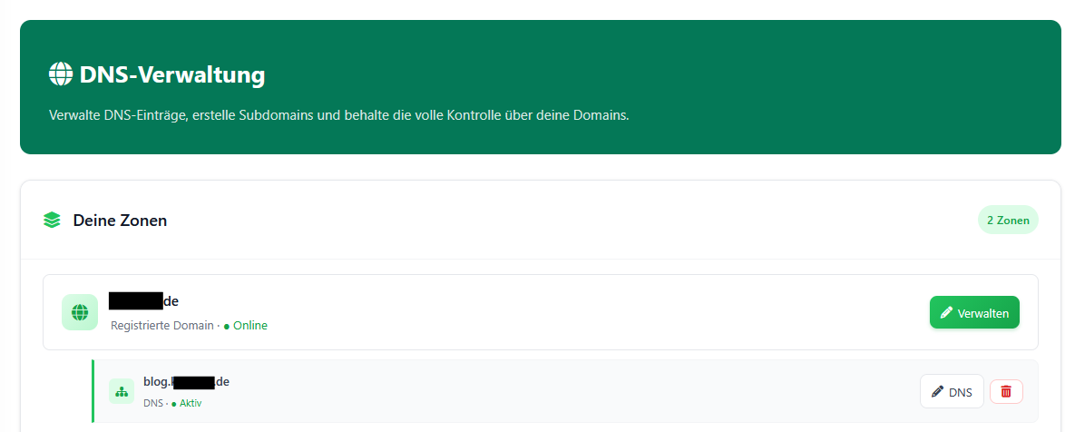 Neue DNS-Zonenverwaltung